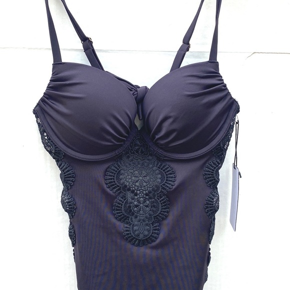NWT A. Che Womens size 2 Simone Maillot One-Piece black swimsuit black swimsuit - Picture 6 of 9